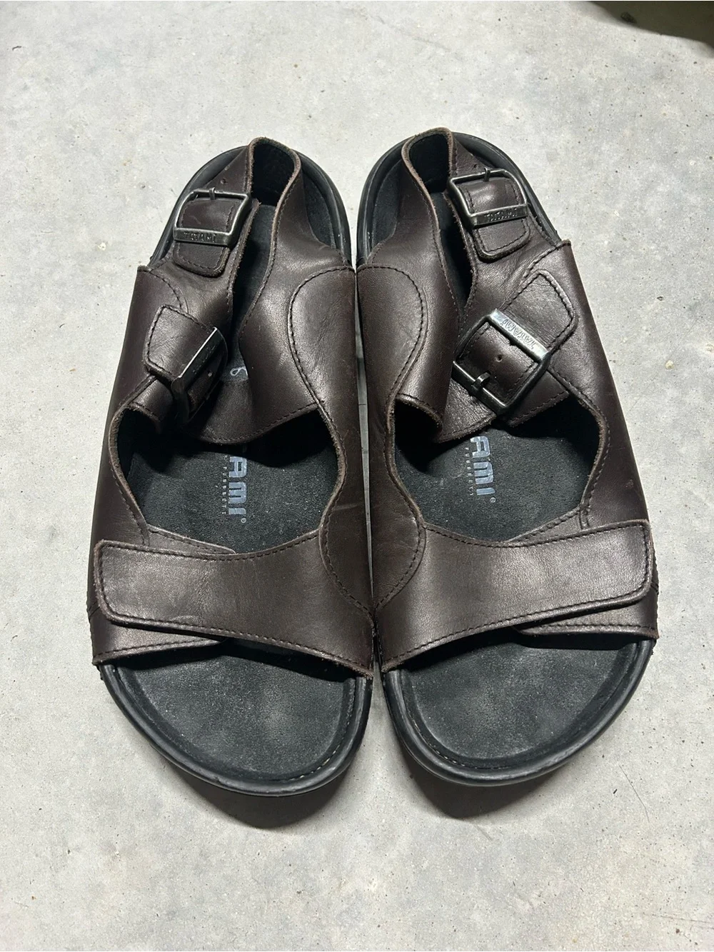 Birkenstock Dark Brown Leather Two-Buckle Slide Sandals